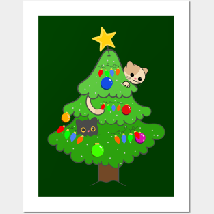 Merry Christmas Cat Tree Posters and Art